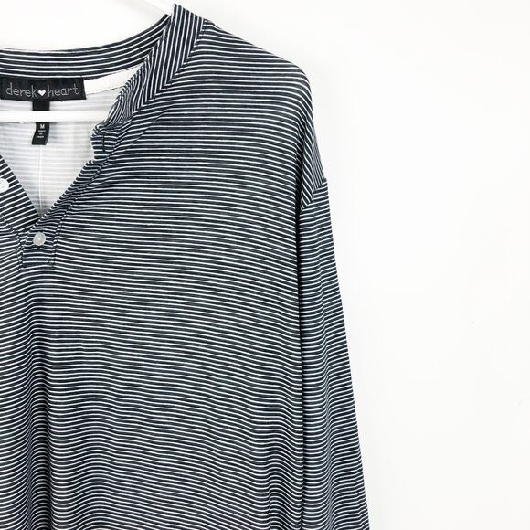 Derek Heart Womens Henley Long Sleeve Striped Pajama Short Set Small Black NWT - Picture 2 of 11